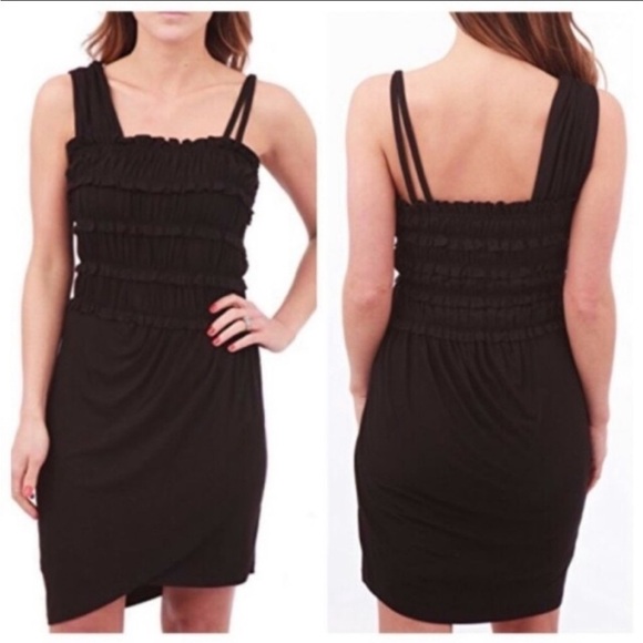 Anthropologie Dresses & Skirts - NWT Anthropologie Leifnotes Black Asymmetric Mini Dress Shirred Bodice Women’s M